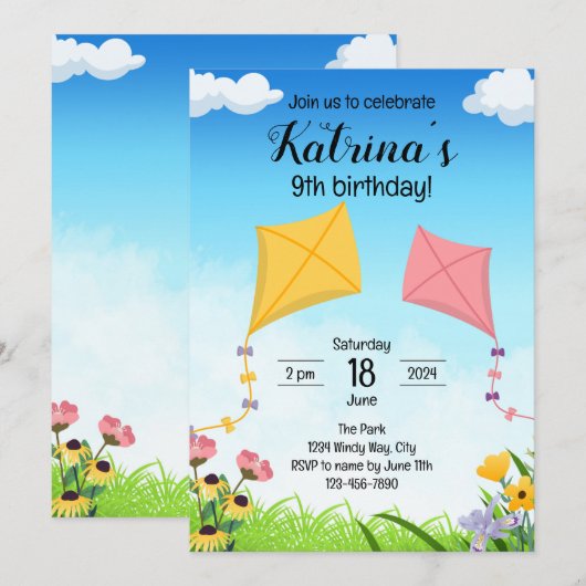 Einladung von Kite Birthday (Vorne/Hinten)