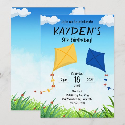 Einladung von Kite Birthday (Vorne/Hinten)