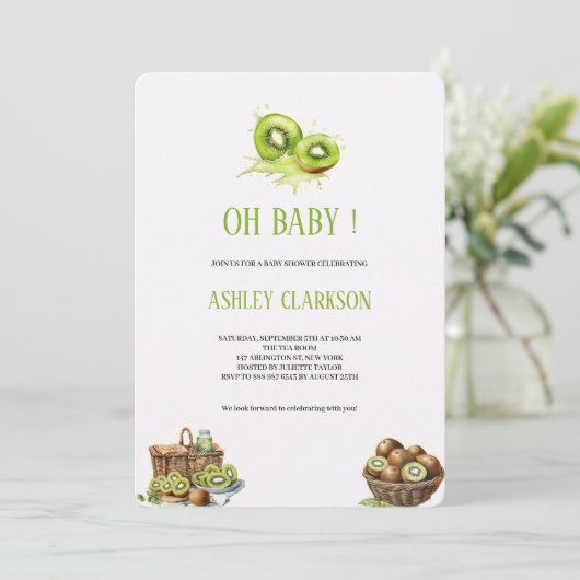 EINLADUNG VON KIWI BABYSHOWER (Stehend Vorderseite)