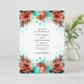 Einladung von Korallen und Aquamarinen Hochzeiten (Stehend Vorderseite)