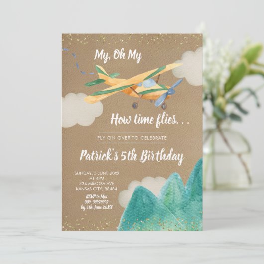 Einladung von Kraft Paper Airplane Boy Birthday Pa (Stehend Vorderseite)