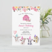 Einladung von Landtieren Mädchen zum Geburtstag (Stehend Vorderseite)