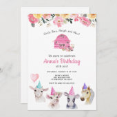 Einladung von Landtieren Mädchen zum Geburtstag (Vorne/Hinten)