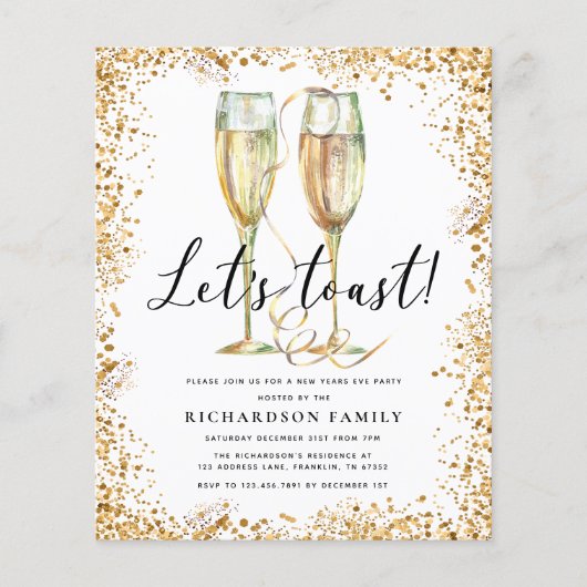 Einladung von lass zum Toast-Neujahr-Party (Vorderseite)