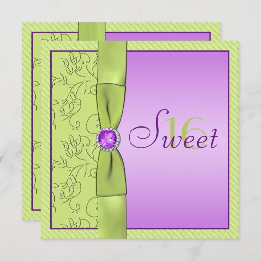 Einladung von Lavendel und Chartreuse 16 . Geburts (Vorne/Hinten)