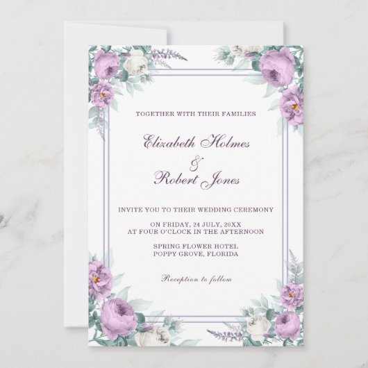 Einladung von Lavender Lila Floral Wedding (Vorderseite)