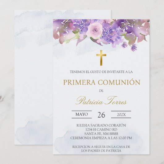 Einladung von Lavender Spanish First Communitation (Vorne/Hinten)