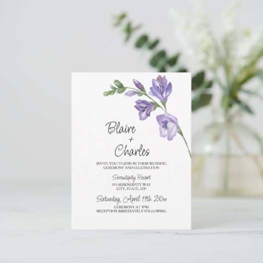 Einladung von Lavender und Green Floral Wedding Postkarte (Stehend Vorderseite)