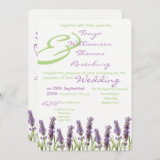 Einladung von Lavender Wedding (Vorne/Hinten)