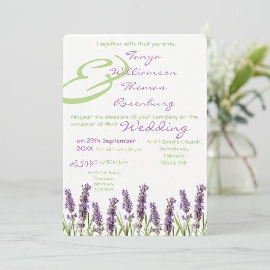 Einladung von Lavender Wedding (Stehend Vorderseite)