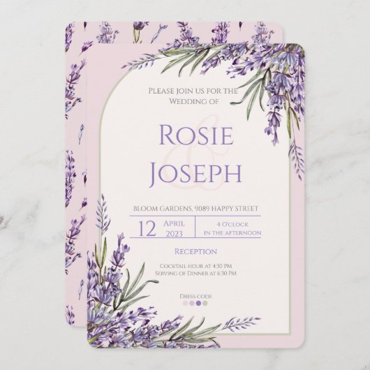 Einladung von Lavender Wedding (Vorne/Hinten)