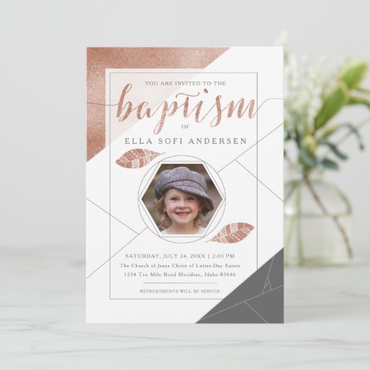 EINLADUNG VON LDS BAPTISM | Boho Feather Collectio (Stehend Vorderseite)