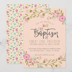 EINLADUNG VON LDS BAPTISM   Elegante Rosa Floral G