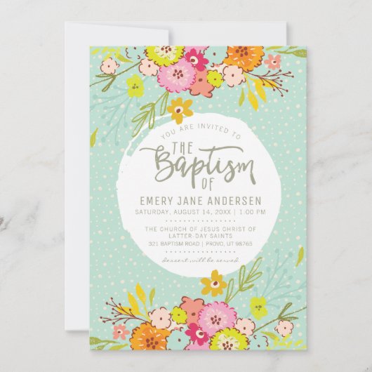 EINLADUNG VON LDS BAPTISM | Moderne, helle Blütenm (Vorderseite)