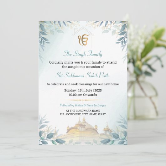 Einladung von Leafy Sikh Housewarming (Stehend Vorderseite)