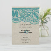 Einladung von Leinen und Aquamarinen Hochzeiten (Stehend Vorderseite)