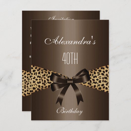 Einladung von Leopard Brown Animal 40. Geburtstag (Vorne/Hinten)