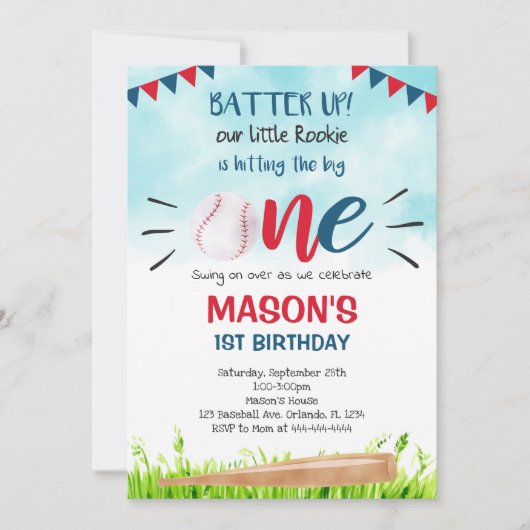 Einladung von Light Blue Baseball (Vorderseite)