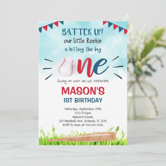 Einladung von Light Blue Baseball (Stehend Vorderseite)