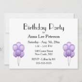 Einladung von lila Ballons (Vorderseite)