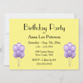 Einladung von lila Ballons (Vorderseite)