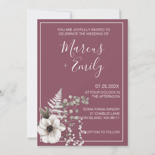 Einladung von Lila- und Weißblütenblumen (Vorderseite)