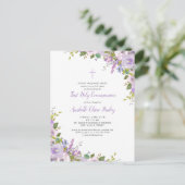 Einladung von Lilac Floral Erste Kommune Postkarte (Stehend Vorderseite)