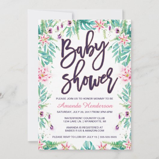 Einladung von Lily Baby Shower | Floral Baby Dusch (Vorderseite)