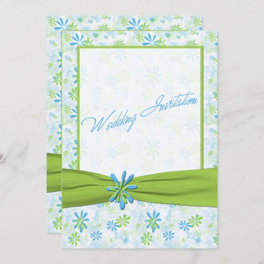 Einladung von Lime Green and Blue Floral Wedding (Vorne/Hinten)