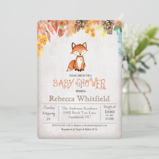 Einladung von Little Fox Baby Dusche (Stehend Vorderseite)