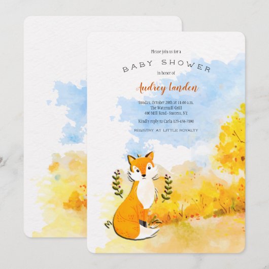 Einladung von Little Fox Baby Dusche (Vorne/Hinten)