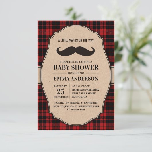 Einladung von Little Man Boy Baby Shower - Mustach (Stehend Vorderseite)