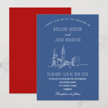 Einladung von London Skyline Blue Red Wedding