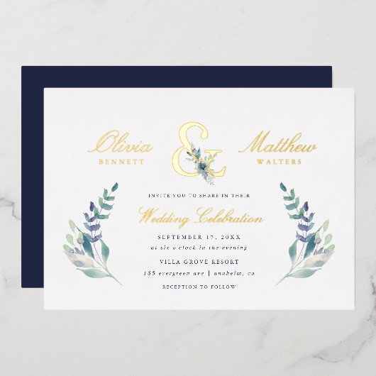 Einladung von Luxe Floral Wedding Foil (Vorderseite/Rückseite)