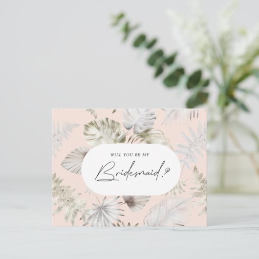 Einladung von Luxus Tropical Foliage Bridesmaid Postkarte (Stehend Vorderseite)