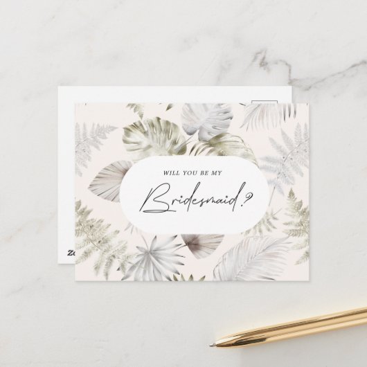 Einladung von Luxus Tropical Foliage Bridesmaid Postkarte (Vorderseite/Rückseite Beispiel)