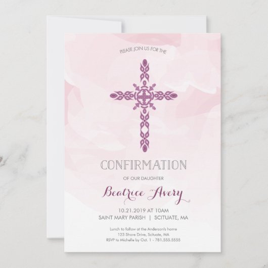 Einladung von Mädchen, Kreuz und Wasserfarbe (Vorderseite)