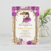 Einladung von Mädchen und Jungen Lila & Gold zum G (Stehend Vorderseite)