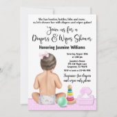 Einladung von Mädchen-Windeln und Wischsäckchen (Vorderseite)