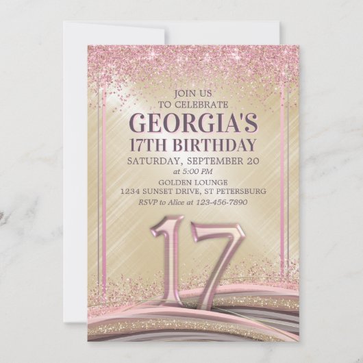 Einladung von Mädchen zum 17. Geburtstag (Vorderseite)