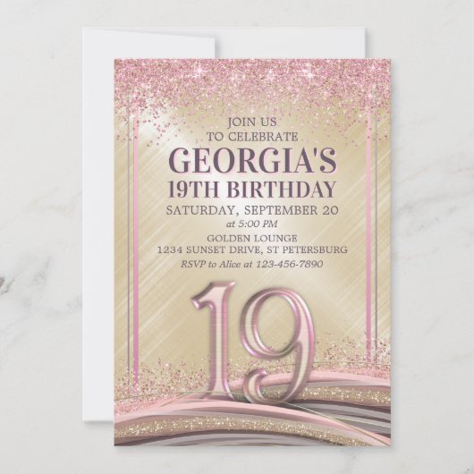Einladung von Mädchen zum 19. Geburtstag (Vorderseite)
