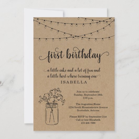 Einladung von Mädchen zum ersten Geburtstag (Vorderseite)