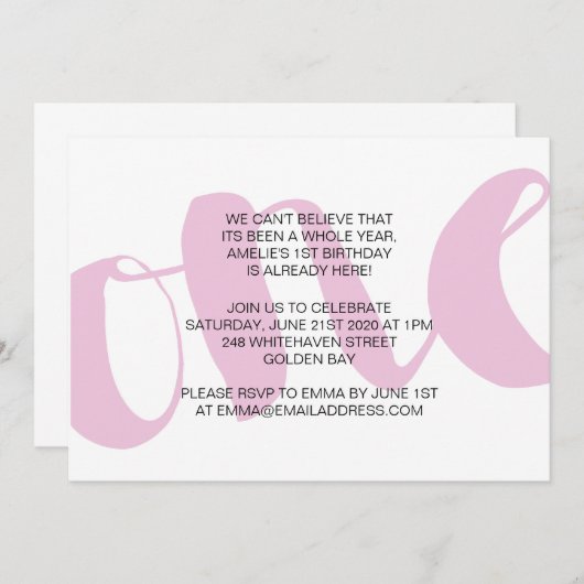 Einladung von Mädchen zum ersten Geburtstag (Vorne/Hinten)