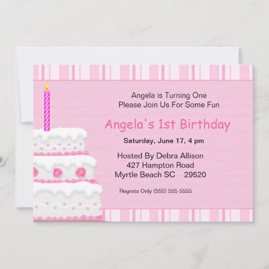 Einladung von Mädchen zum ersten Geburtstag (Vorderseite)