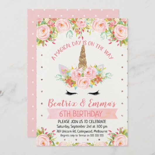 Einladung von Mädchen zum Geburtstag (Vorne/Hinten)