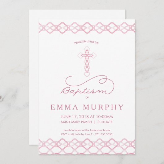 Einladung von Mädchen zur Taufe - Extravagantes ro (Vorne/Hinten)