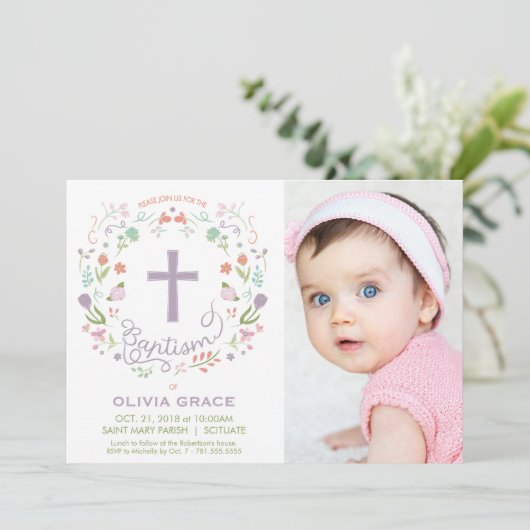 Einladung von Mädchen zur Taufe - Foto, Gewohnheit (Stehend Vorderseite)