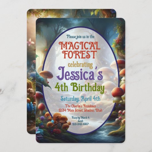 Einladung von Magical Forest Birthday Party (Vorne/Hinten)
