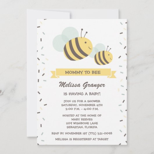 Einladung von Mami to Bee Bumblebee Baby Shower (Vorderseite)