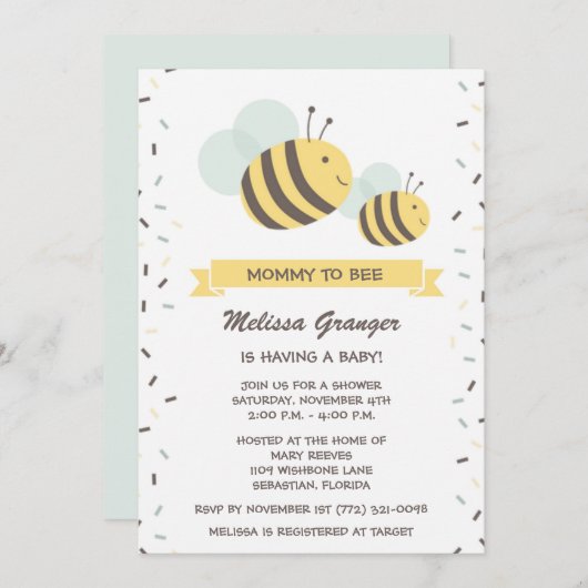 Einladung von Mami to Bee Bumblebee Baby Shower (Vorne/Hinten)
